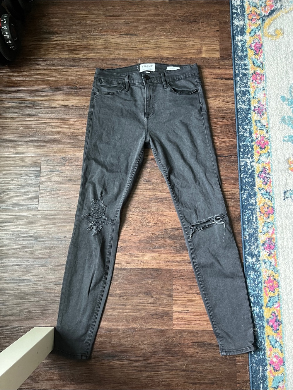 Frame Denim Charcoal Black Ripped Skinny Jeans